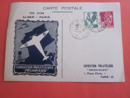 Fevrier 1946 Exposition Philatélique Prisonnier >vol Avion Alger Paris Carte Postale Timbres  178/219 Algerie  > P - Lettres & Documents