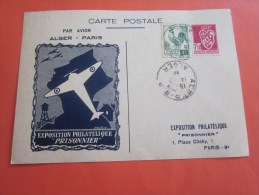 Fevrier 1946 Exposition Philatélique Prisonnier >vol Avion Alger Paris Carte Postale Timbres  178/219 Algerie  > P - Storia Postale