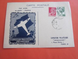 Fevrier 1946 Exposition Philatélique Prisonnier >vol Avion Alger Paris Carte Postale Timbres  178/219 Algerie  > P - Briefe U. Dokumente