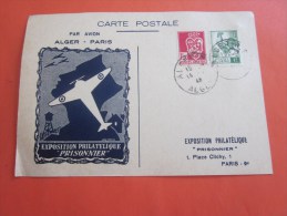 Fevrier 1946 Exposition Philatélique Prisonnier >vol Avion Alger Paris Carte Postale Timbres  178/219 Algerie  > Paris - Cartas & Documentos
