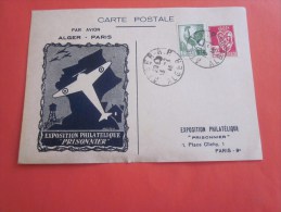 Fevrier 1946 Exposition Philatélique Prisonnier >vol Avion Alger Paris Carte Postale Timbres  178/219 Algerie  > P - Brieven En Documenten
