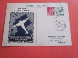 Fevrier 1946 Exposition Philatélique Prisonnier >vol Avion Alger Paris Carte Postale Timbres  178/219 Algerie  > P - Brieven En Documenten