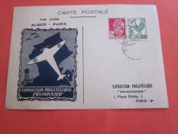 Fevrier 1946 Exposition Philatélique Prisonnier >vol Avion Alger Paris Carte Postale Timbres  178/219 Algerie  > P - Covers & Documents