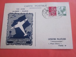 Fevrier 1946 Exposition Philatélique Prisonnier >vol Avion Alger Paris Carte Postale Timbres  178/219 Algerie  > P - Covers & Documents