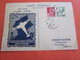 Fevrier 1946 Exposition Philatélique Prisonnier >vol Avion Alger Paris Carte Postale Timbres  178/219 Algerie  > P - Covers & Documents
