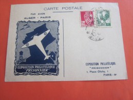 Fevrier 1946 Exposition Philatélique Prisonnier >vol Avion Alger Paris Carte Postale Timbres  178/219 Algerie  > P - Lettres & Documents