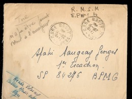 ENVELOPPE  MARCOPHILIE SPAHI SAUGEAY GEORGES  . S.P.84.276   ,F.M .Tampons. ALGER GARE1944 - Entry Postmarks