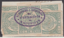 TMO-3 CUBA. SPAIN. ESPAÑA. REVENUE. FISCALES. 1889. TIMBRE MOVIL. FRAGMENTO USADO CON 5 SELLOS. AYUNTAMIENTO MACURIGES. - Timbres-taxe