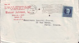 1917-H-163 CUBA. REPUBLICA. 1917. PATRIOTAS. 5c. SOBRE FARMACIA JOHNSON HABANA A PARIS FRANCE. FRANCIA. 1920. - Brieven En Documenten