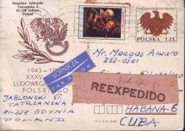 1978-H-1 UK. POLAND. 1978. TARJETA DE POLONIA A CUBA. ETIQUETA DE RETORNO. REEXPEDIDO. FORWARDED. - Cartas & Documentos