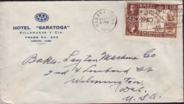 1940-H-37 CUBA. REPUBLICA. 1940. CENTENARIO PENNY BLACK. ROWLAND HILL. 10c. SOBRE HOTEL SARATOGA A US. 1941. - Covers & Documents