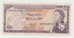 East Caribbean States 20 Dollars 1965 VF Pick 15h 15 H - East Carribeans