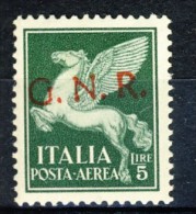 RSI 1944  - GNR, Tiratura Di Verona, Posta Aerea Sassone N. 123 Lire 5 Verde MNH Cat. € 400 - Luchtpost