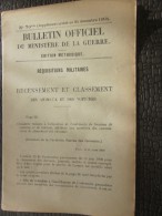 Militaria Bulletin Officiel Ministère Guerre Réquisition Militaire Recensement/classement Animaux/voitures 31/12/1912 - Documenten