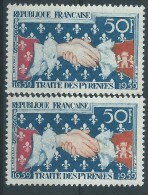 [04] Variété : N° 1223 Traité Des Pyrénées Poignée De Main Jaune Au Lieu De Rose + Normal  ** - Unused Stamps