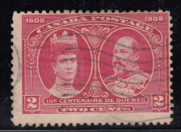 Canada Used Scott #98 2c Edward Vii & Alexandra, Faint Hairlines In Lower Margin - Quebec Tercentenary - Oblitérés