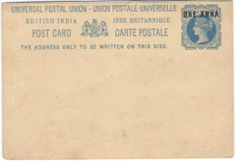 BRITISH INDIA - One Anna Overprinted On One And Half Anna - Carte Postale - Postal Card - Intero Postale - Entier Pos... - 1882-1901 Empire