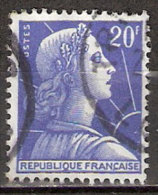 Timbre France Y&T N°1011B (10) Obl.  Marianne De Muller.  20 F. Bleu. Cote 0,15 € - 1955-1961 Marianne De Muller