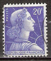 Timbre France Y&T N°1011B (12) Obl.  Marianne De Muller.  20 F. Bleu. Cote 0,15 € - 1955-1961 Marianne Van Muller