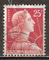 Timbre France Y&T N°1011C (05) Obl.  Marianne De Muller.  25 F. Rouge. Cote 0,15 € - 1955-1961 Marianne Van Muller