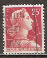 Timbre France Y&T N°1011C (06) Obl.  Marianne De Muller.  25 F. Rouge. Cote 0,15 € - 1955-1961 Marianne Of Muller