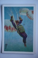 PARACHUTTING IN USSR (Girl Skydiver). OLD  RADIO PC - 1950s - Rare!!! - Parachutting