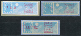 TIMBRES DE DISTRIBUTEURS - 3 VIGNETTES NEUVES CARRIER 1,9F & 2,2F D'ARS / FORMANS , N° 104a (2) & 105a - LUXE - 1985 Papier « Carrier »