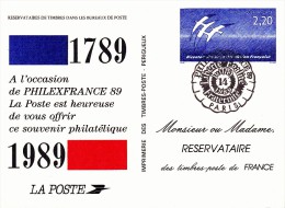 C01-056 - France CEP - Carte Entier Postal  Du 14-7-1989 - COB  - Cachet De Paris - Série  - Philex France 89 - 1€ - Konvolute: Ganzsachen & PAP