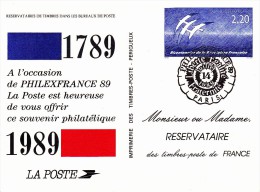 C01-070 - France CEP - Carte Entier Postal  Du 14-7-1989 - COB  - Cachet De Paris - Série  - Philex France 89 - 1€ - Lots Et Collections : Entiers Et PAP