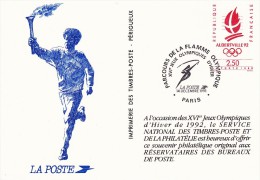 C01-094 - France CEP - Carte Entier Postal  Du 14-12-1991 - COB  - Cachet De Paris - Série  - Parcours De La Flamme Olym - Verzamelingen En Reeksen: PAP