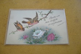 Recevez Mes Bons Souhaits D'anniversaire ( Carte Toilée, Oiseaux Et Fleurs ) - Nascite