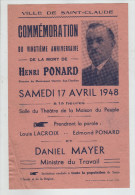 Saint Claude Commémoration Mort Ponard 1948 Lacroix Mayer Maison Du Peuple - Ohne Zuordnung