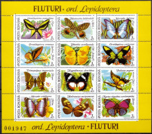 ROMANIA, 1991, Butterflies And Moths,  2 Sheets, 12 Stamps/sheet, MNH (**), LPMP/Sc. 1267/3696-97 - Unused Stamps