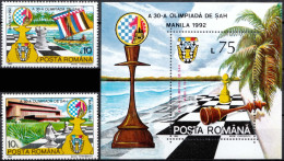 ROMANIA, 1992, Chess Olympiad, Manila, MNH (**), LPMP/Sc. 1286-87/3746-48 - Ungebraucht