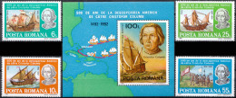 ROMANIA, 1992, Discovery Of America, Columbus, Set Of 4 + Souvenir Sheet, MNH (**), LPMP/Sc. 1296-97/3770-74 - Neufs