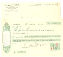Lot : De 1 Lettre à Entête + 1 Reçu  - Notaire Georges HUYGENS, AUDERGHEM  1937 (b161) - 1900 – 1949