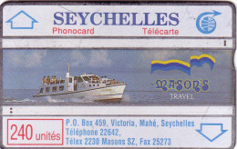 SEYCHELLES MASON S TRAVEL 240U N° 011E.... UT TRACES USURES RECTO - Seychellen