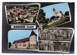 Souvenir D'Assier, 4 Vues, Vue Générale Aérienne, L'église, Le Château, Fresque De L'église, 1971, C.I.M. 3 C - Assier