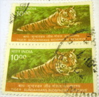 India 2000 Tiger Sundarbans Biosphere Reserve 10r X2 - Used - Used Stamps