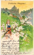 Pfingsten, Mädchen, Wiese, Blühender Baum, 1905 - Pentecoste