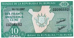 NEUF : BILLET DE 10 FRANCS - BURUNDI - 2007 - Burundi