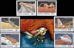 ROMANIA, 1993, Wildlife From Movile Cavern, Insects, Set Of 6 + Souvenir Sheet, MNH (**), LPMP/Sc. 1332-33/3875-81 - Unused Stamps