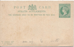 Entier Postal One Cent Vert Avec Réponse Payée Reine Victoria Beau - Straits Settlements