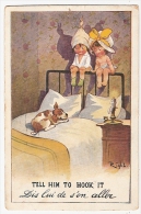 Carte Fantaisie Humour Illustrateur RIGHT Lapina Enfants Sur Lit Ayant Peur Du Chien Children On Bed Afraid By Dog - Right
