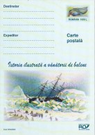 5382A, WHALES, FISHING BOAT , ICEBERG, EXPEDITION,PAINTING, 2002, POSTARD STATIONERY, UNUSED, ROMANIA - Baleines