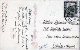 CARTOLINA POSTALE-COLONIE ITALIANE POSTE CENT.50-SPEDITA DA TRIPOLI A COMISO-RAGUSA 21-12-1942 - Libië