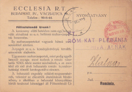 5407A, HUNGARY, BUDAPEST, ECCLESIA COMPANY, PRIVATE POST CARD, SEND TO ROMANIA, 1930, ROMANIA - Covers & Documents