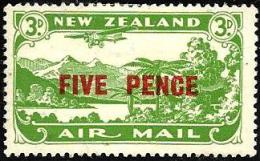 NEW ZEALAND LANDSCAPE GREEN AIR MAIL OUT OF SET ? O/P 5 PENCE ON 3 P MLH 1930's SG551 READ DESCRIPTION !! - Nuovi