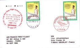 JAPON - OSAKA-PARIS 1er VOL AIR FRANCE AIRBUS A340 - LE 4 SEPTEMBRE 1994. - Poste Aérienne