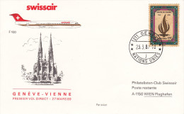 Erster Direktflug Premier Vol Direct Swissair GENEVE - VIENNE 1989 UNO Nations Unies (323) - Erst- U. Sonderflugbriefe